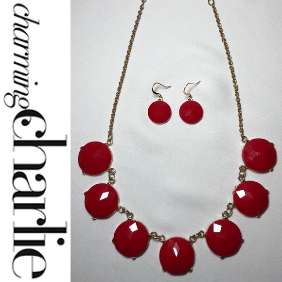 Red/Gold Necklace & Earrings Set - Picture 1 of 3